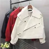 FTLZZ Spring Women Faux Leather Jacket Biker Red White Coat Turndown Collar PU Motorcycle Jackets Loose Streetwear Outerwear 210916