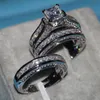 Fine Twelry Prenses Kesme 20ct CZ Elmas Nişan Düğün Band Ring Seti Kadınlar için 14KT Beyaz Altın Dolgulu Parmak