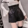 Tataria taille haute en cuir PU Shorts pour femmes automne hiver ample jambe large dames Sexy élégant 210514