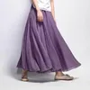 Women Summer Skirt Linen Cotton Vintage Long Skirts Elastic Waist Pleated Maxi Beige White Boho Faldas