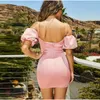 Colysmo 2 lagen zomer elegante jurk vrouwen slash nek bladerdeeg korte mouw satijnen bodyon roze verjaardagsfeestje mini 210527