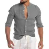 Camisa de linho de linho de algodão casual da blusa masculina camisetas de botão de verão para homens y220411