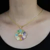 Iced Out Bling Clear 5A Cubic Zirconia Cute Rainbow Sun Charm Flower Pendent Necklace For Women Girl Fashion Party Jewelry Chokers