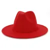 Solidny kolor Jazz Hats Cowboy Hat for Women and Men Winter Fashion Red with Black Wool Bowler Fedora Hurt