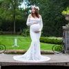 Lace Maternity Dresses Photography Props Sexy Off Shoulder Long Sleeve Maxi Pregnancy Dress Photo Shoot Pregnant Woman Clothes Q0713