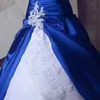 Klänningar kungblå pärlor bröllopsklänning applicerad älskling hals brudklänningar axelfria bollklänningar festklänningar