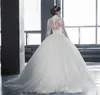 Sheer High collar Lace Long Sleeves Ball Gown Wedding Dresses Formal A Line Gowns Luxury Princess Illusion Appliques Bridal Country Vestidoe De Noiva