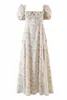 Prairie Chic Summer Women Maxi Dress Square Collar Bandage Floral Vestido Longo Puff Sleeve Long Vintage 210529