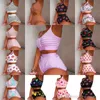 2022 Kvinnor Jogger Sets Sport Tracksuiter Sexig Bikini Split Tryckt Två Piece Set Fashion Crop Top Shorts Yoga Outfits Sportkläder