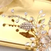 Ślubna pałąk Złoty Kryształ Kwiat Tiara Handmade Panna Młodej Strzybicy Liść Biżuteria Do Włosów Princess Headband Panna Młoda Akcesoria do włosów X0625