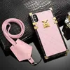 Vierkante doos schattige rooster zachte tpu kofferbakjes unieke vrouwen meisjes lady case met lanyard voor iphone 13 12 11 pro xr xs max x 8 SAMSUNG S20 FE S21 Ultra A12 A32 A42 A52 A72 A22 A02