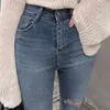 Ripped Hole Stretchy Women Trousers Plus Size Jeans High Waist Denim Pants Elastic Skinny 10396 210427