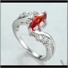 Jewelryluxury Female Red Crystal Stone Ring Charm Sier Color Engagement Vintage Bridal Leaf Zircon Wedding Rings For Women Drop Delivery 2021