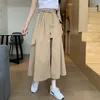 Vintage Moda Casual Slim Elastyczna Talia Khaki Nieregularne Spódnice Kobiety Mid Długość Odzież Mujer Faldas High Street Chic Wild 210610