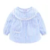 Mudkingdom Boutique Filles Pyjama Ensembles Printemps Automne Mignon Dentelle Rayé Coeur Toddler Pyjamas Enfants Vêtements De Nuit Vêtements De Couchage 211109