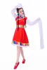 زي رقص التبت متعدد الألوان ملابس عرقية أرمدة ممدودة لباس مرحلة شعبية صينية