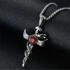 Anhänger-Halsketten, 100 % Edelstahl, Vintage-Titanguss-Engelsschwert-Halskette mit rotem Haselnussstein
