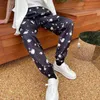 IEFB Spring And Summer Floral Print Elastic Waist Men's Casual Pants Elastic Bottoms Satin Black Trousers 9Y7240 210524