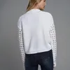 Suéter de cuello alto para mujer Jersey Moda femenina Slim Side Slit Suéteres blancos Mujeres Ropa de borla de punto 210521