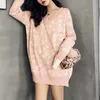 PERHAPS U Women Sweater Knitted Pullovers V Neck Long Sleeve Orange Pink Khaki Loose Casual Autumn Winter Spring Leopard M0112 210529