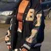 Varsity Baseball Bomber Jacket Women Hip Hop Harajuku Bone Letter Patchwork Leather Streetwear Men Unisex College Coats