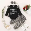 Neugeborenen Frühling Outfits Baby Kleidung 0-18M Rosa Mamas Kleines Mädchen 3PCS Strampler und Hosen Stirnband Sets 210317