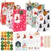 24 Sets Gift Wrap Kerst Kraft Papieren Bag Santa Claus Nieuwjaar Partij Huidige Pakcaging Handvat Tassen Kind Gunsten Garkt Garkt Cookies Snack Decoratie