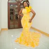 Robes de soirée florales jaunes appliques sirène longues robes formelles grande taille robe de soirée femme Abendkleider