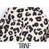 TRAF Women Fashion Leopard Print Loose Blouses Vintage Long Sleeve Button-up Animal Pattern Female Shirts Chic Tops 210326