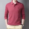 Men's Polos 2022 Luren Solid Color Slim Long Sleeve Shirt Men Business Casual High Quality Brand Stretch Red Black Yellow