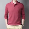 Heren Polo's 2022 Luren Effen Kleur Slanke Shirt met lange mouwen Mannen Business Casual Hoge Kwaliteit Merk Stretch Red Black Geel