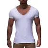 Toptan Fiyat Derin V Boyun Kısa Kollu Erkekler T Gömlek Moda Erkek Tee Gömlek Hip Hop Casual Katı Renk T Shirt Erkekler için1