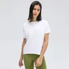 L-56 Enfärgade T-shirts Lady Yoga Outfits Rundhalsad Dam Sport Toppar Tjej Fitness Skjorta Mjuk Avslappnad Fit Topp Fritidskläder