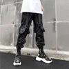 2021 Joggers lastbyxor för män Casual Hip Hop Hit Färgficka Manliga byxor Sweatpants Streetwear Ribbons Techwear Pants X0723