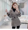 Houndstooth Viintage Woolblend Coat Dames Winter Turn-Down Collar Belted Koreaanse Mode Dames Buitenjas Overjas Femme 210518