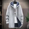 Printemps Hommes Slim Pulls Hommes Polaire Cardigan À Capuche Casual Long Pull À Capuchon Épais Chaud Pull Manteau Hommes Vêtements 210818