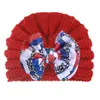 幼児快適な暖かい編み物ウールキャップヴィンテージプリントちょう結び赤ちゃん女の子ターバン帽子手作りかぎ針編みの縞模様の帽子の子供の贈り物