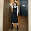 Office Lady Midi Dress Kvinnor Casual Personlighet Elegant Party Plus Storlek Klänning Höst O-Neck Långärmad One-Piece Dress Korean Y1204