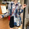 Frühling Vintage Floral Druck Lose Frauen Bluse Hemd Button Up Patchwork Oversize Damen Langarm Weibliche Kleiden 210521