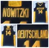 Mens Dirk Nowitzki # 14 Deutschland Team Германия Баскетбол Майки Урожай сшитые рубашки S-XXL