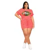 Summer Women Plus Size Dress Designer Dwa Kawałki Spodnie Zestaw Mody Lips Stripe Drukowane Krótki Rękaw T Shirt Shorts Stroje S-5XL