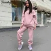 Fall Solid Casual Two Piece Set Hooded Pullovers Dräkt Sweatpants Lounge Wear Tracksuit Kvinnor Streetwear Fashion Winter Outfits Y0625