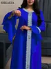 Eid Ramadan Kaftan Jurk voor Dames Dubai Turkije Gouden Lint Borduurwerk Losse Moslim Arabische Islamitische Kleding Wit Blauw XXL 210319