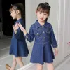 Primavera Outono Algodão Meninas Denim Vestido 2021 Nova Versão Coreana Moda Cor Sólida Saia Mid-Length Mid-Comprimento Saia Casual Children's Roupas q0716