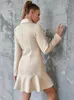 Casual klänningar sruby kvinnors klänning temperament lapel kostym kjol midja ruffled korta damer 2021 höst och vinter