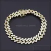 Charm Armband Smycken Miami Zirconia Guld Hip Hopp Mode Kubansk Brass Diamond Tennis Baguette Armband för Kvinnor Drop Leverans 2021 Fehd6