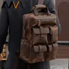 حقيبة الظهر خمر للجنسين MVA جلد طبيعي 15 "حقيبة كمبيوتر محمول متعدد جيوب مدرسة الأعمال التجارية السفر Daypack كبيرة