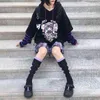 QWeek E Girl Kawaii Hoodie Tracksuit Black Hoodie med Anime Långärmad Koreansk stil Sweatshirt Stora Gotiska Kpop 211222