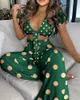 Two Piece Set Women Clothes For Ladies Outfits Ruffle Trim Knotted Crop Top & High Waist Wide Leg Pants Set Colorblock Ruffles 210819