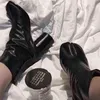 브랜드 디자인 Tabi 부츠 분할 발가락 chunky 하이힐 여성 가죽 zapatos mujer 패션 가을 신발 Botas 211105